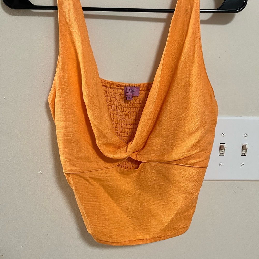 Miami Orange Smocked Tie Front Tank Top